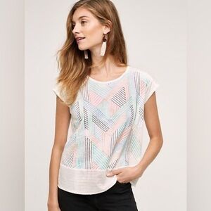 Akemi + Kin by Anthropologie Sienna Embroidered Cap Sleeve Button Back Top, Sz L